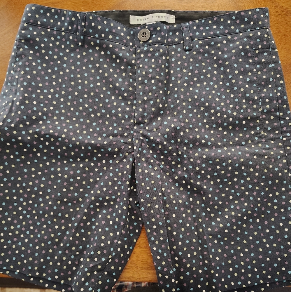 Men's Parke & Ronen Navy Patterned Chino Shorts Size 30 - Picture 1 of 8